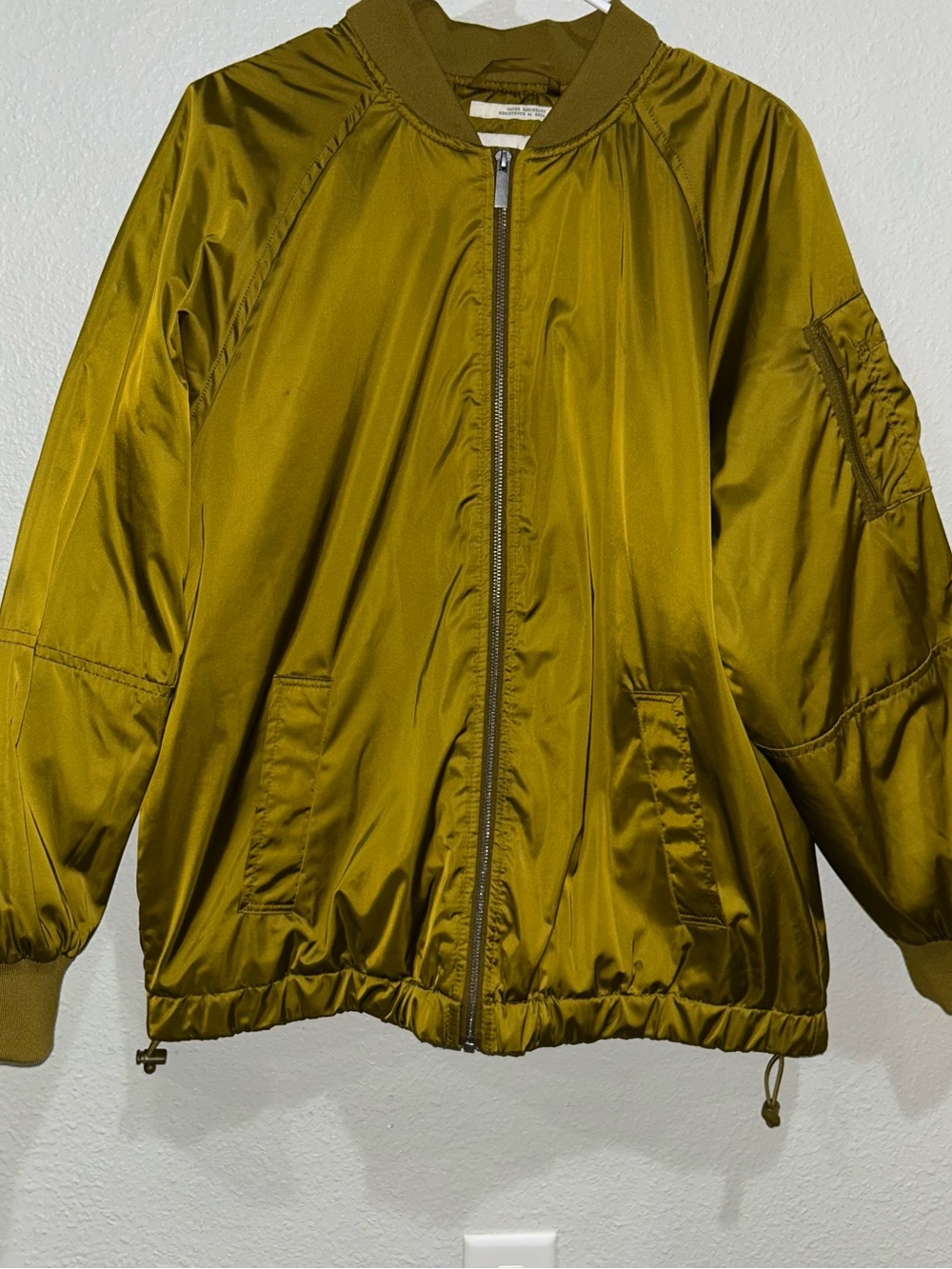 a new day Olive Satin Bomber Jacket